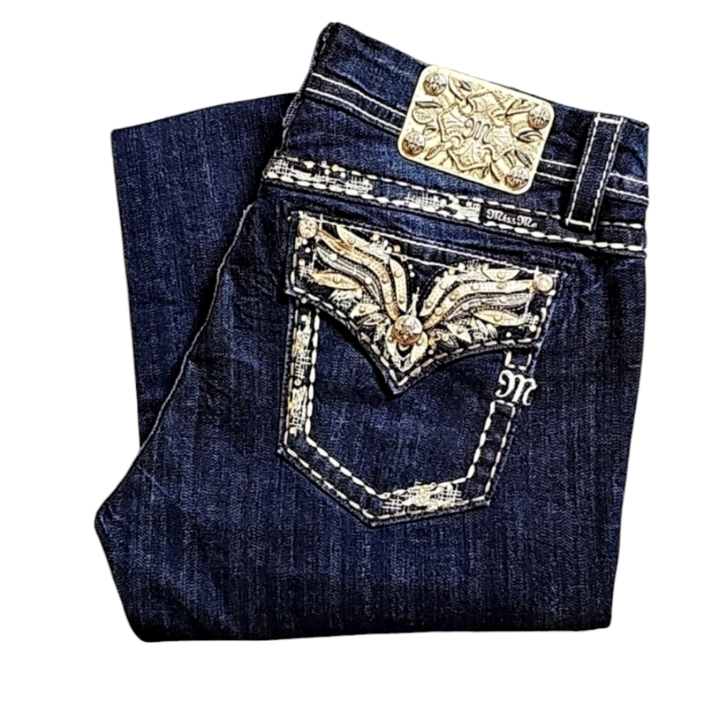 Miss Me Mid-Rise Easy Boot Blue Jeans. Women's Size: Waist 31x32 Inseam.